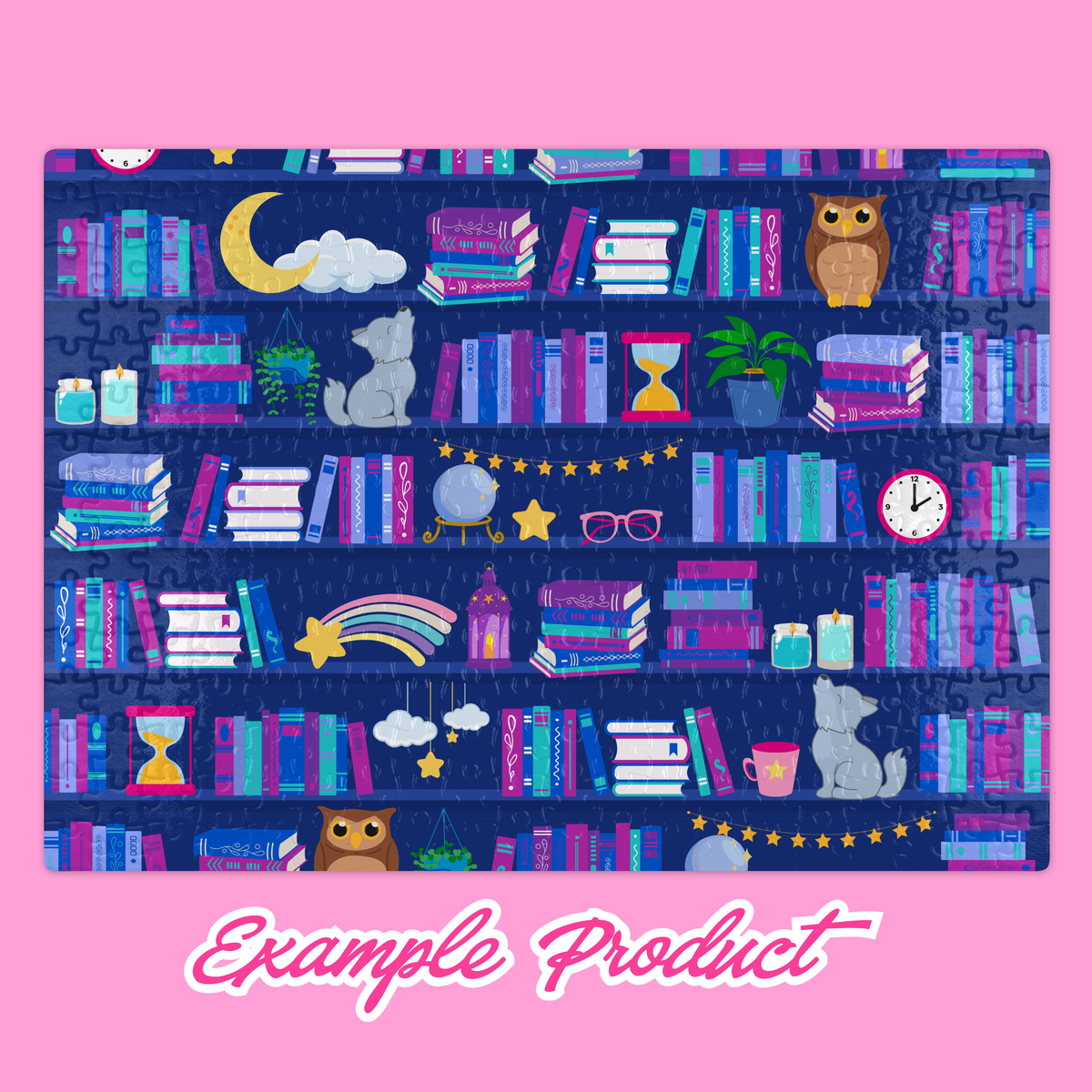 Late Night Reader Bookshelf Seamless Pattern