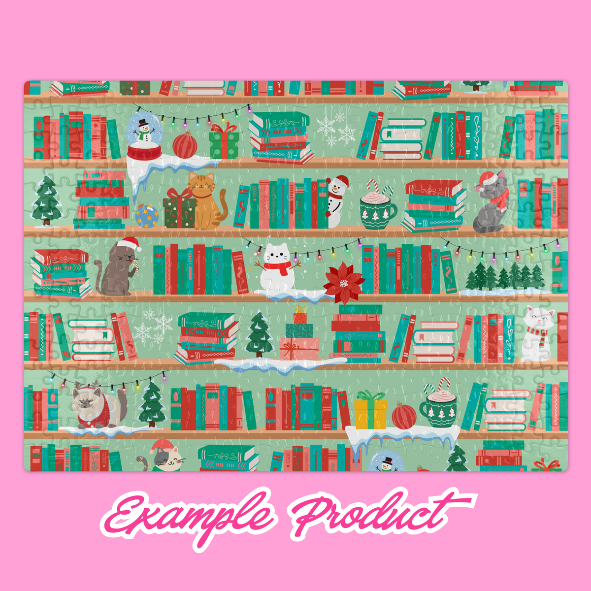 Christmas Cats Bookshelf Seamless Pattern