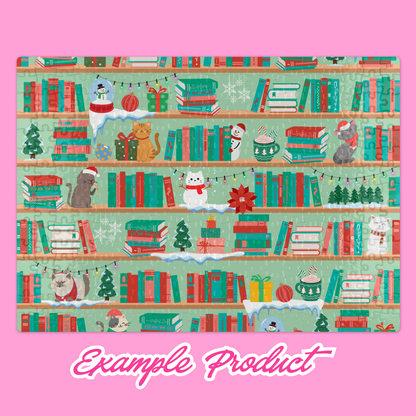Christmas Cats Bookshelf Seamless Pattern