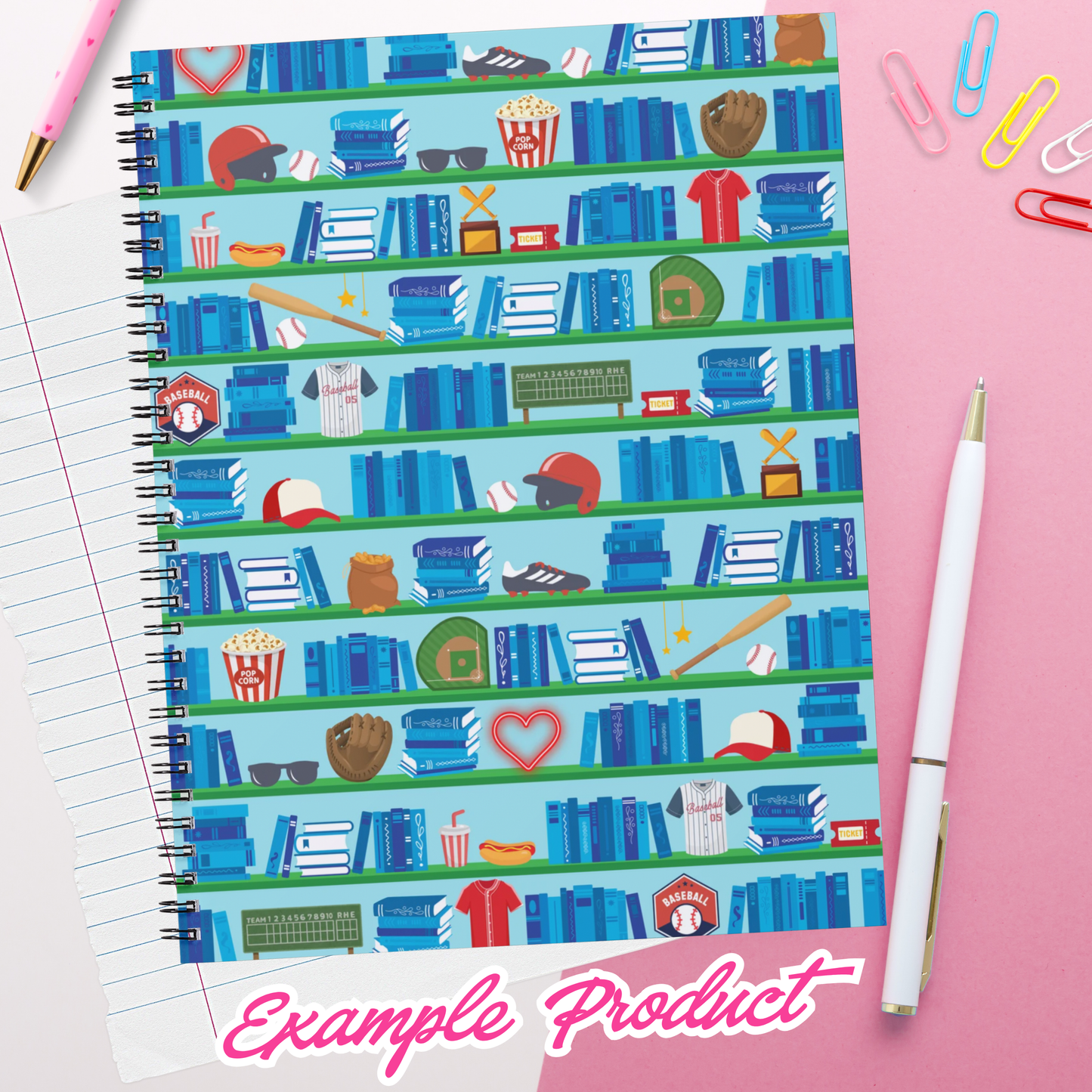 Baseball Romance Bookshelf Seamless Pattern