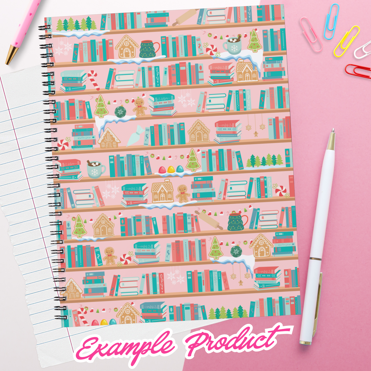 Gingerbread Bookshelf Seamless Pattern