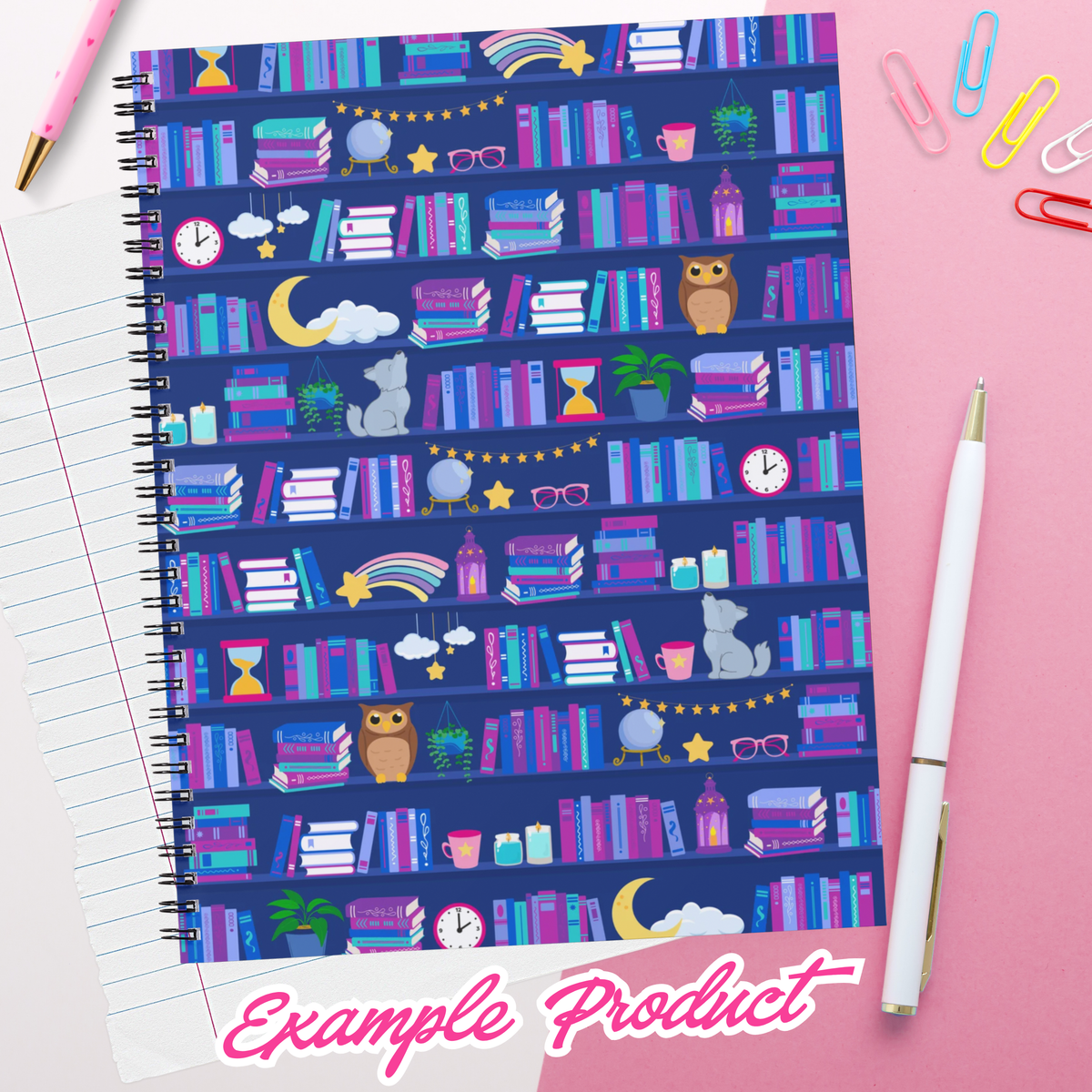 Late Night Reader Bookshelf Seamless Pattern