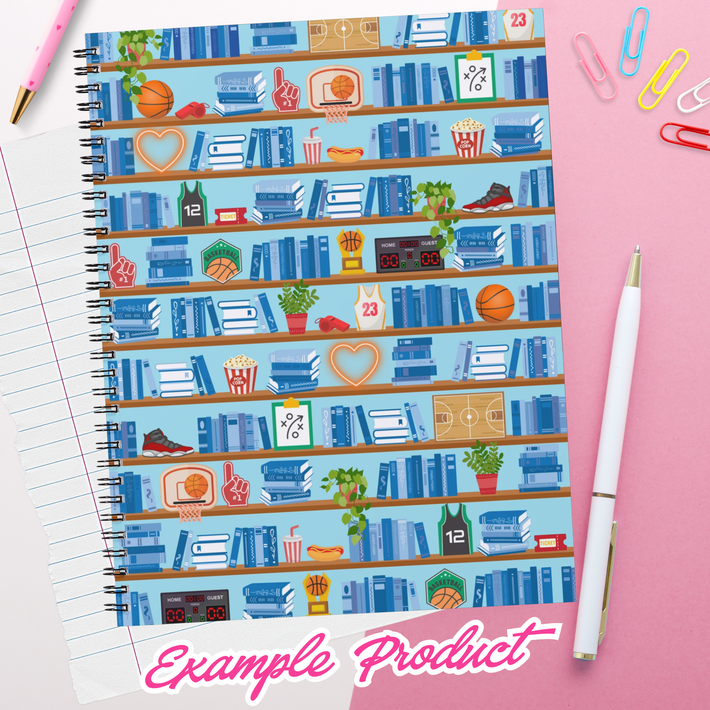 Basketball Romance Bookshelf Seamless Pattern