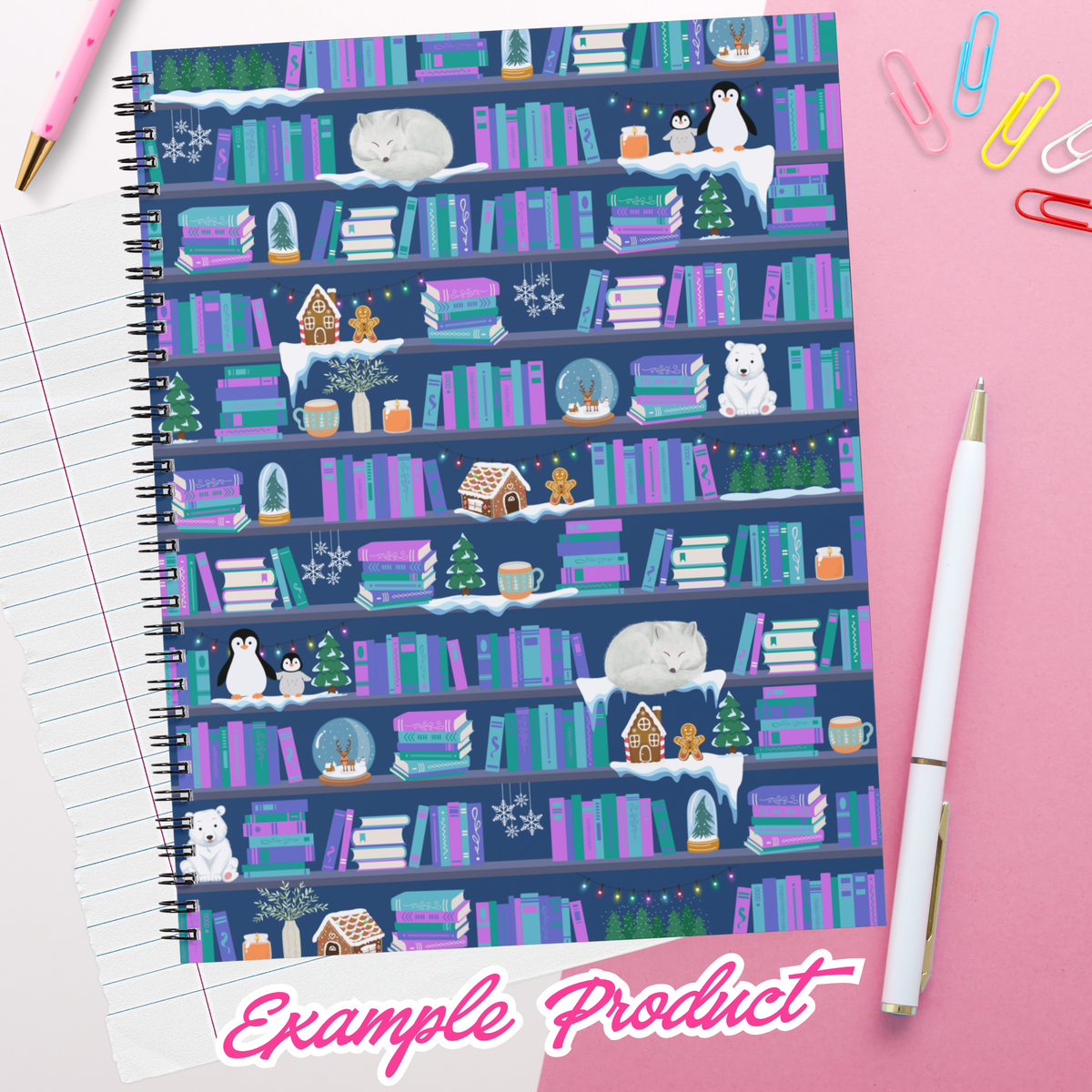 Winter Bookshelf Seamless Pattern
