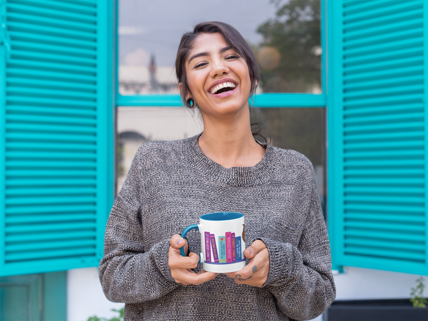 Late Night Reader Bookshelf Coffee Mug