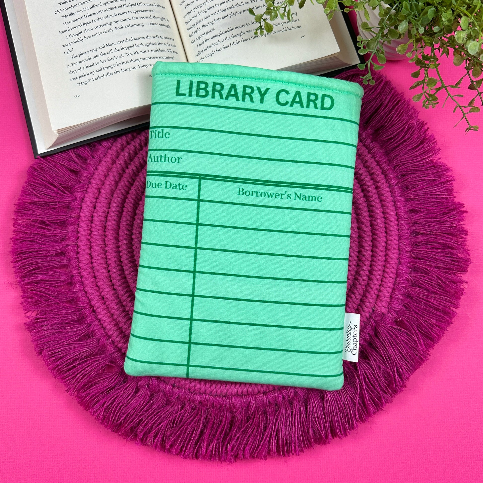 Green Library Card Book Sleeve Charming Chapters Green Library Card Book Sleeve Charming Chapters