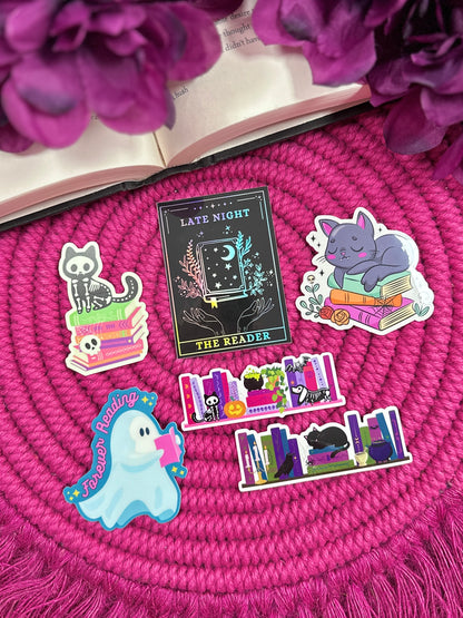 Skeleton Bookshelf Vinyl Sticker