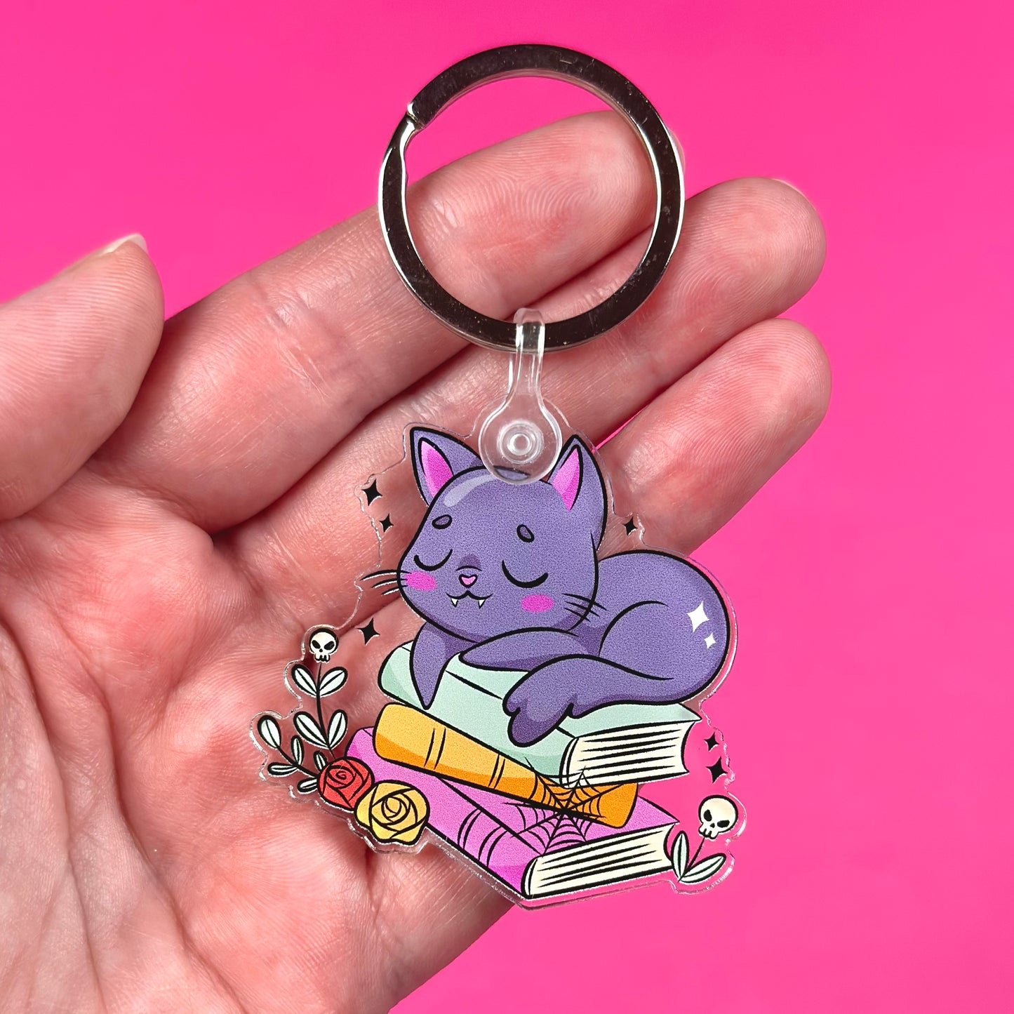 Books & Cat Acrylic Keychain