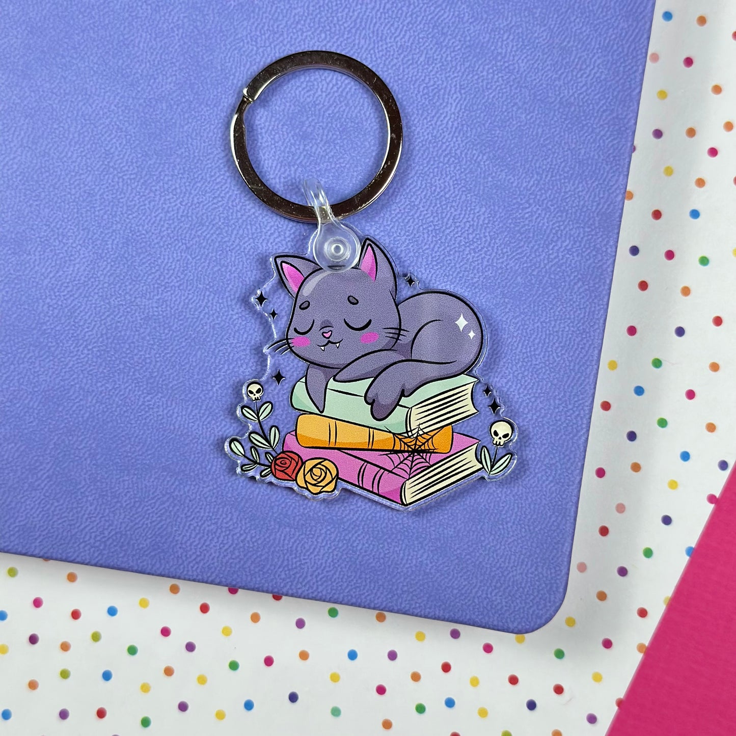 Books & Cat Acrylic Keychain