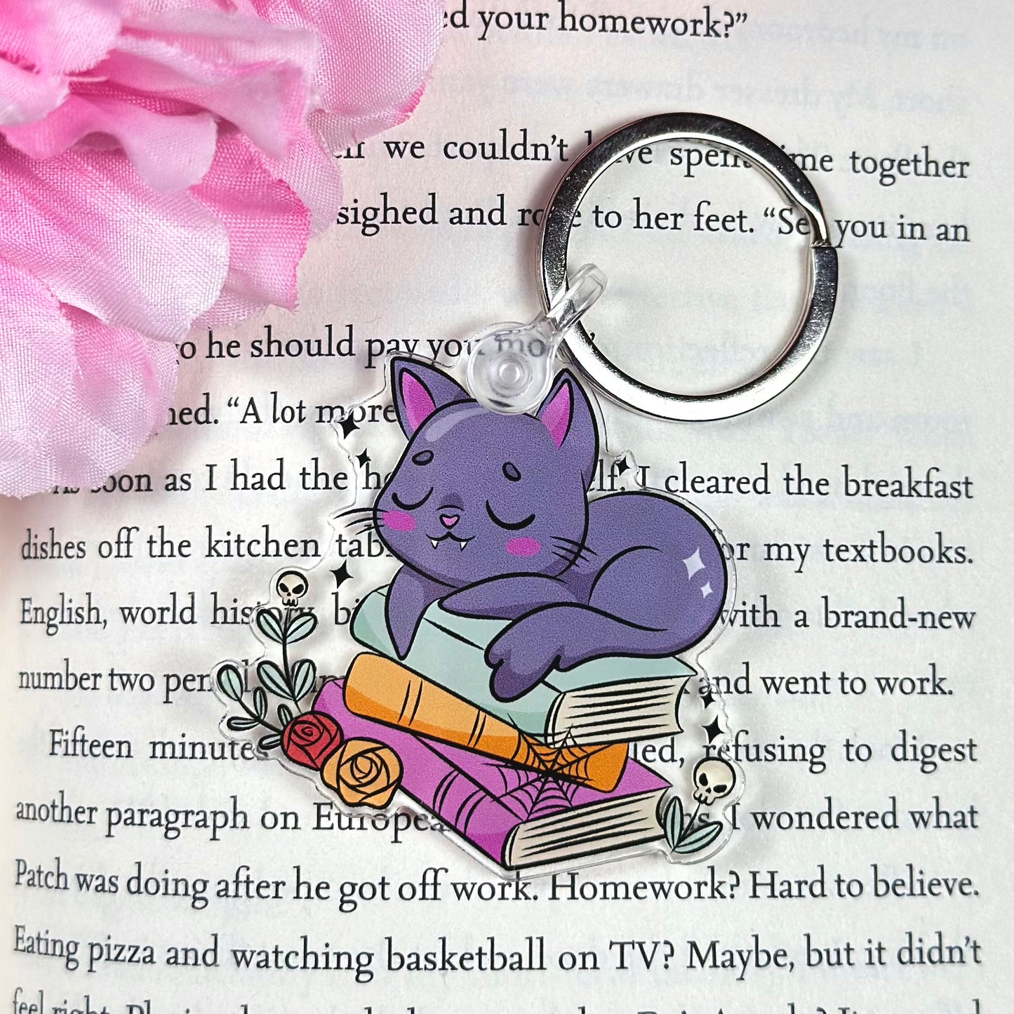Books & Cat Acrylic Keychain