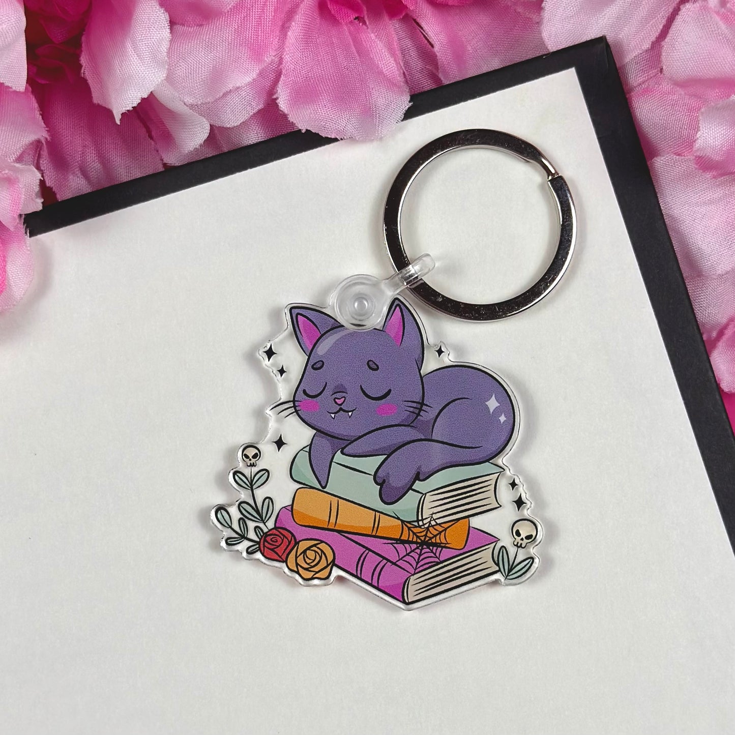 Books & Cat Acrylic Keychain