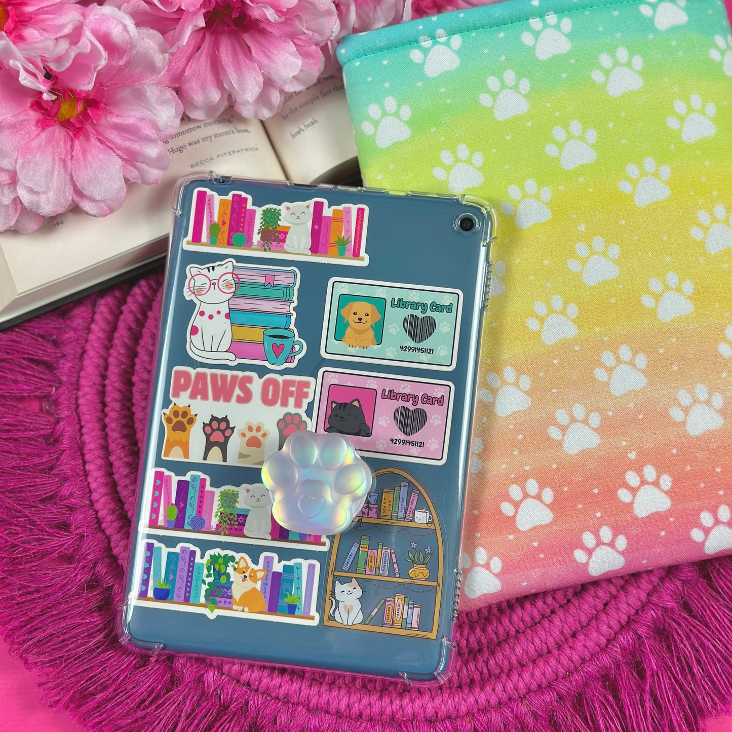 Rainbow Pawprint Kindle Grip Holder