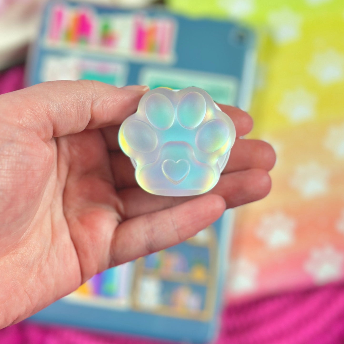 Rainbow Pawprint Kindle Grip Holder