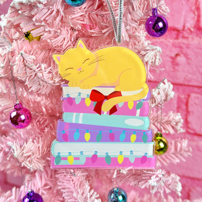 Cat & Books Ornament