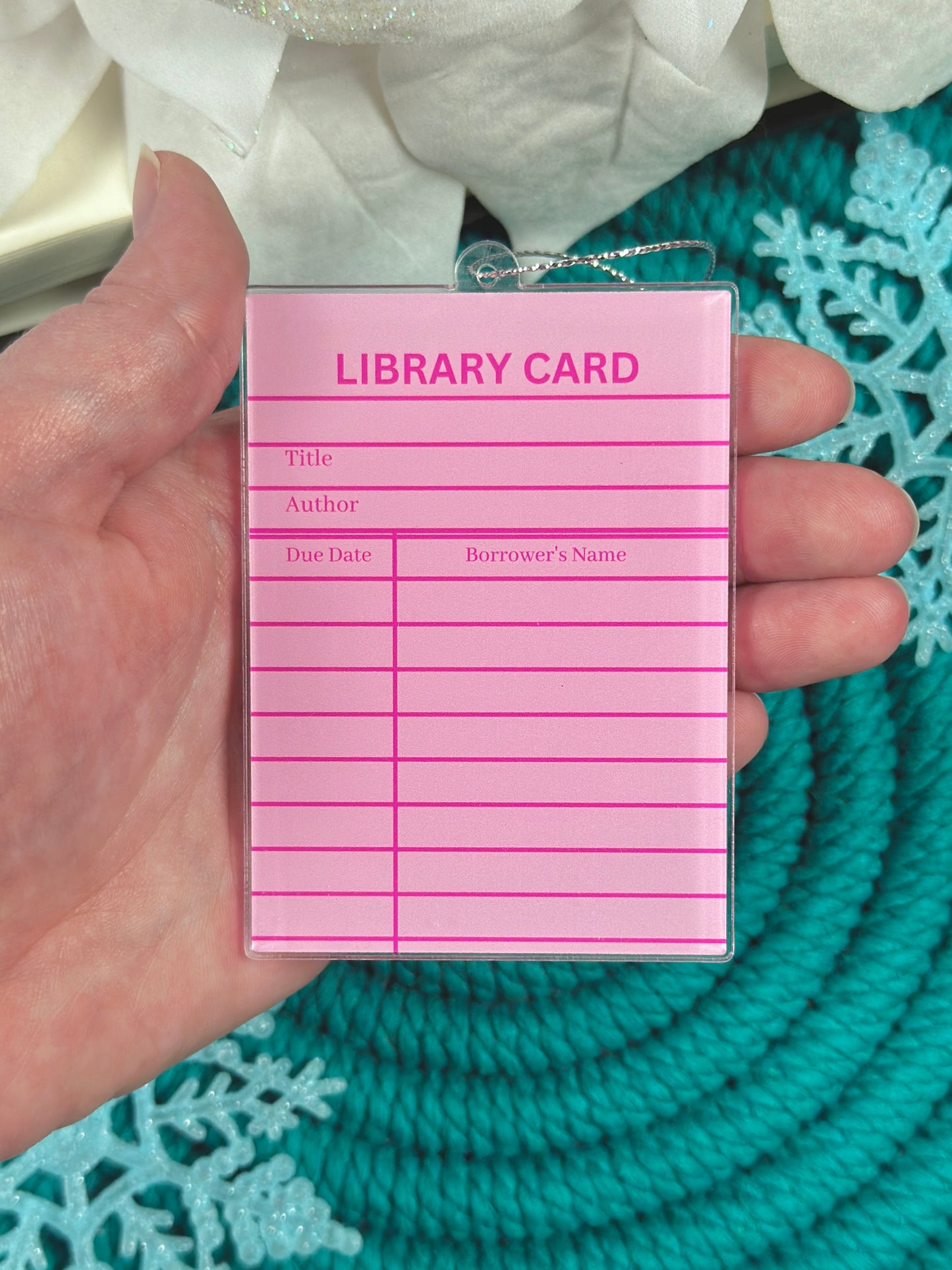 Pink Library Card Ornament