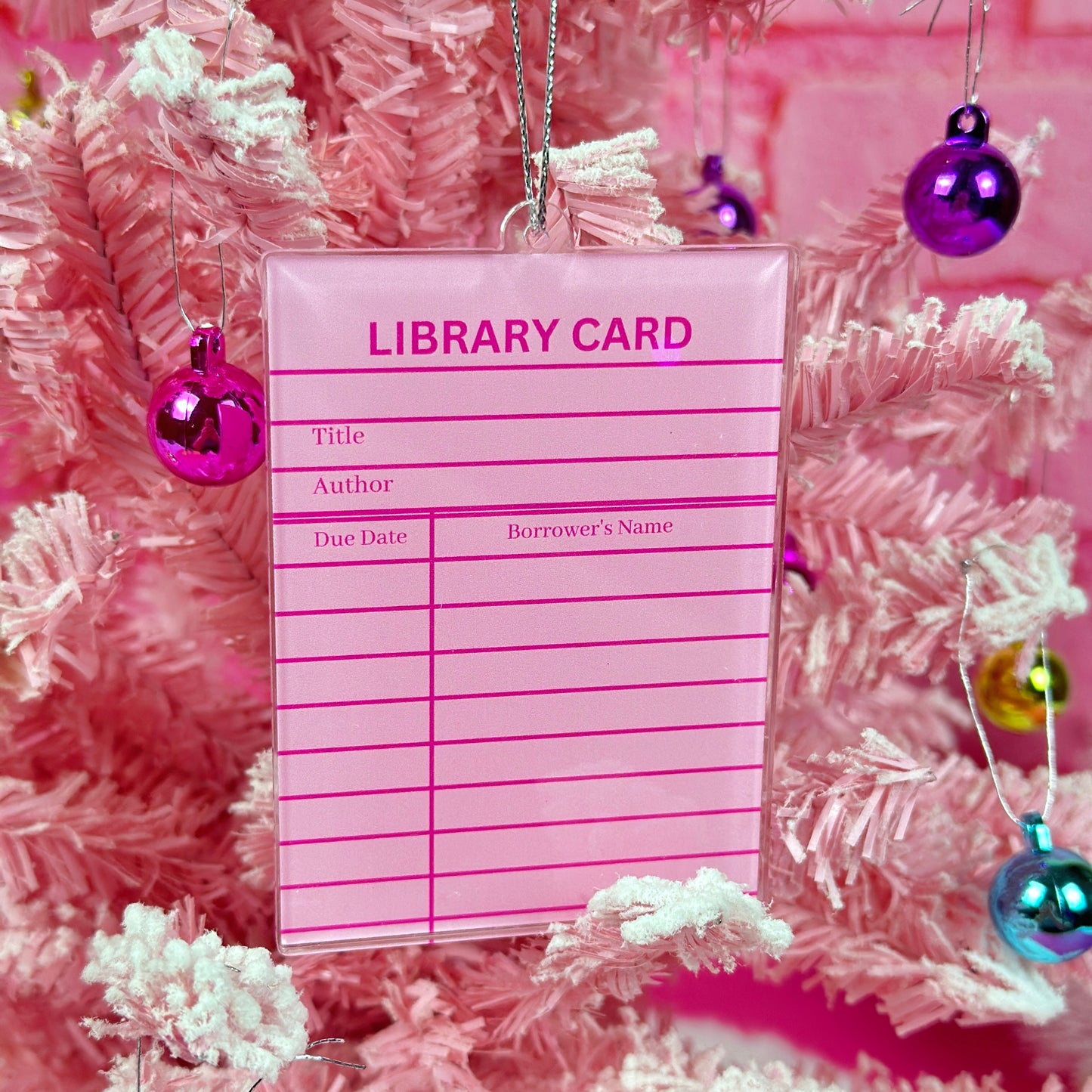 Pink Library Card Ornament