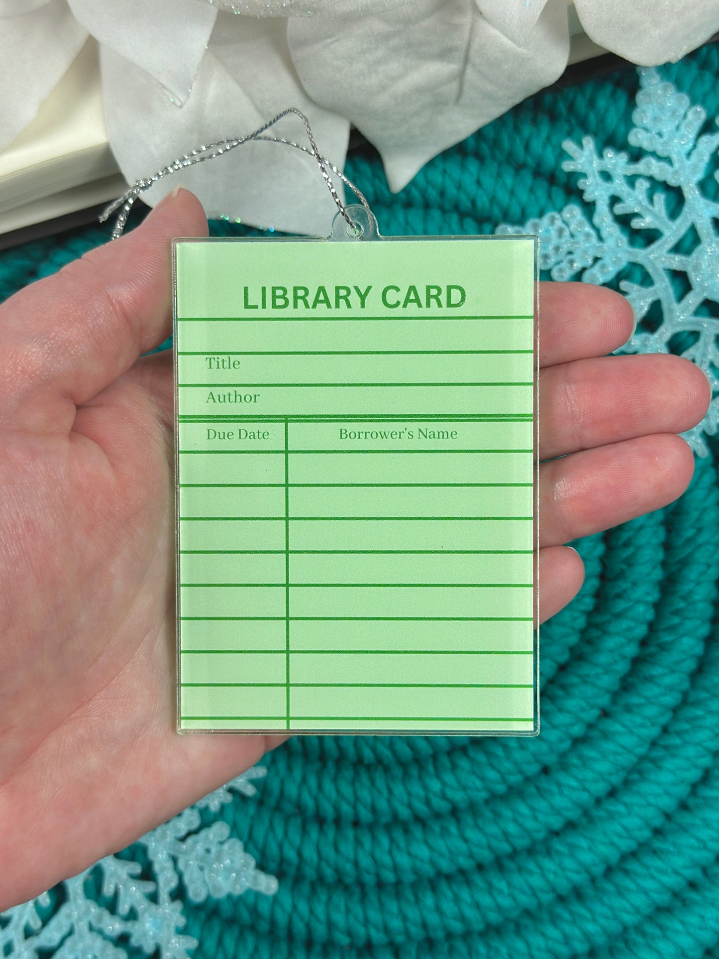 Green Library Card Ornament