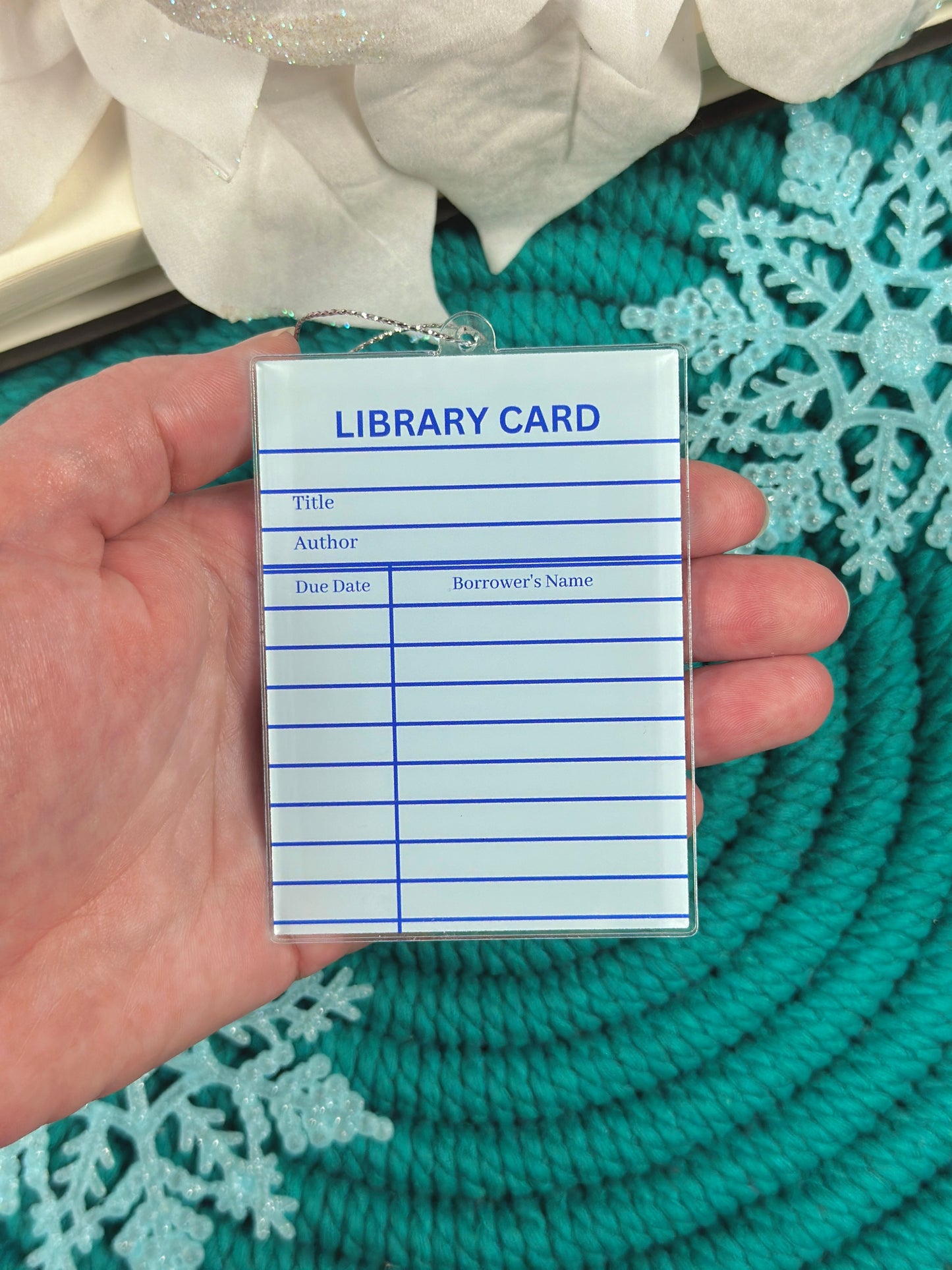 Blue Library Card Ornament