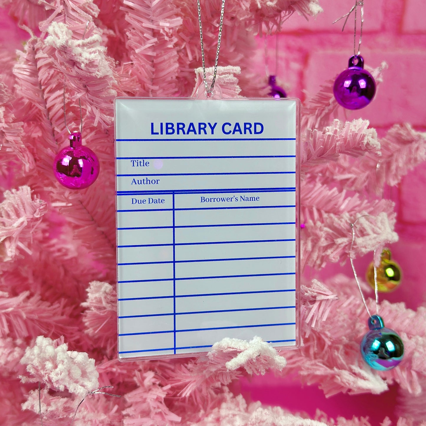 Blue Library Card Ornament