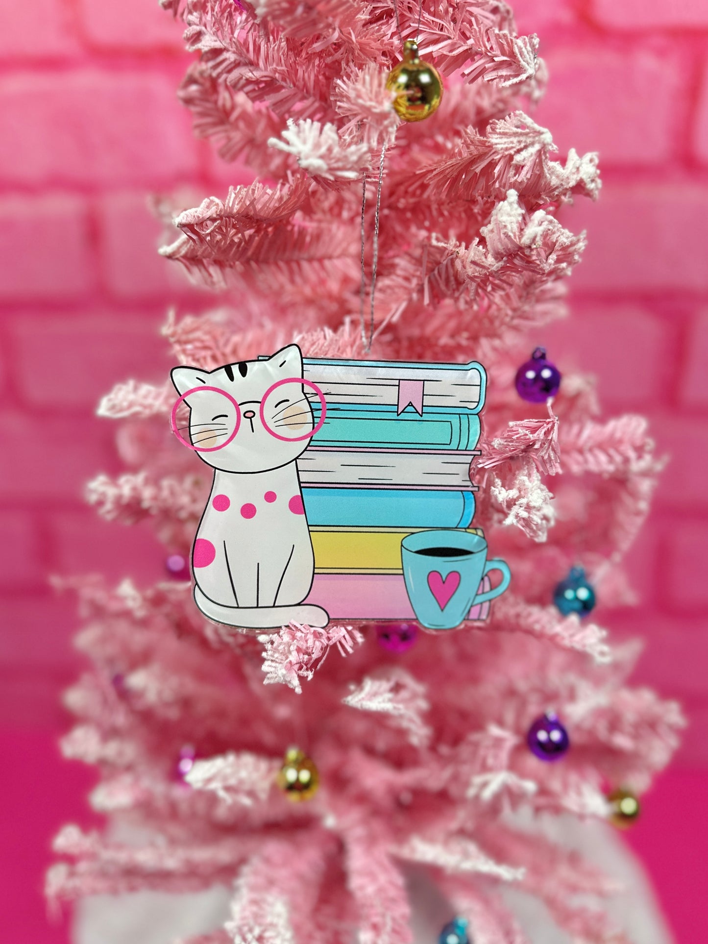 Cat & Books Ornament