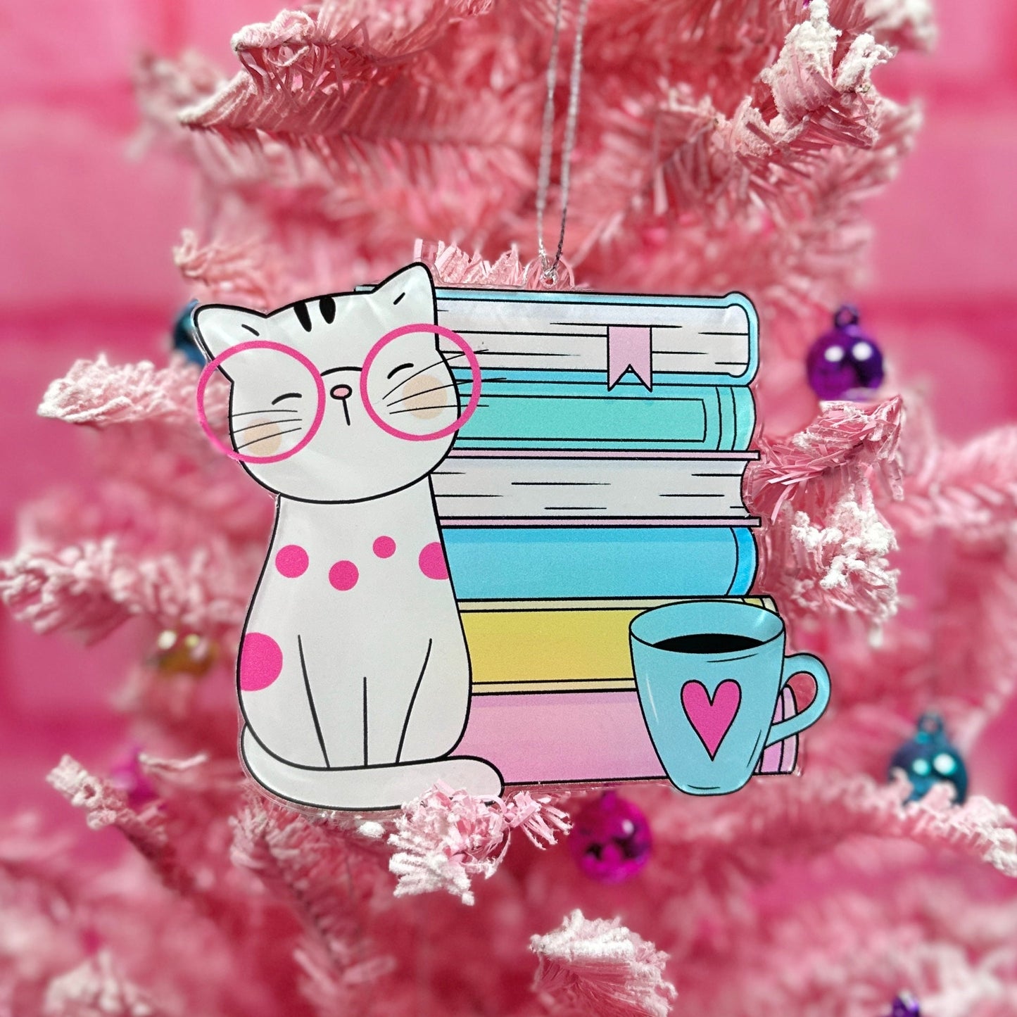 Cat & Books Ornament