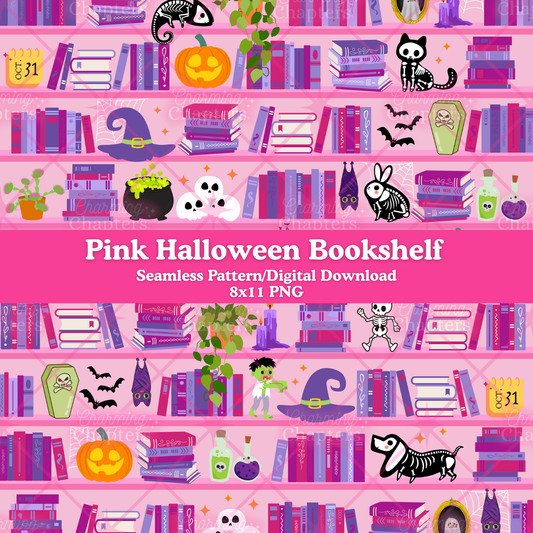 Pink Halloween Bookshelf Seamless Pattern
