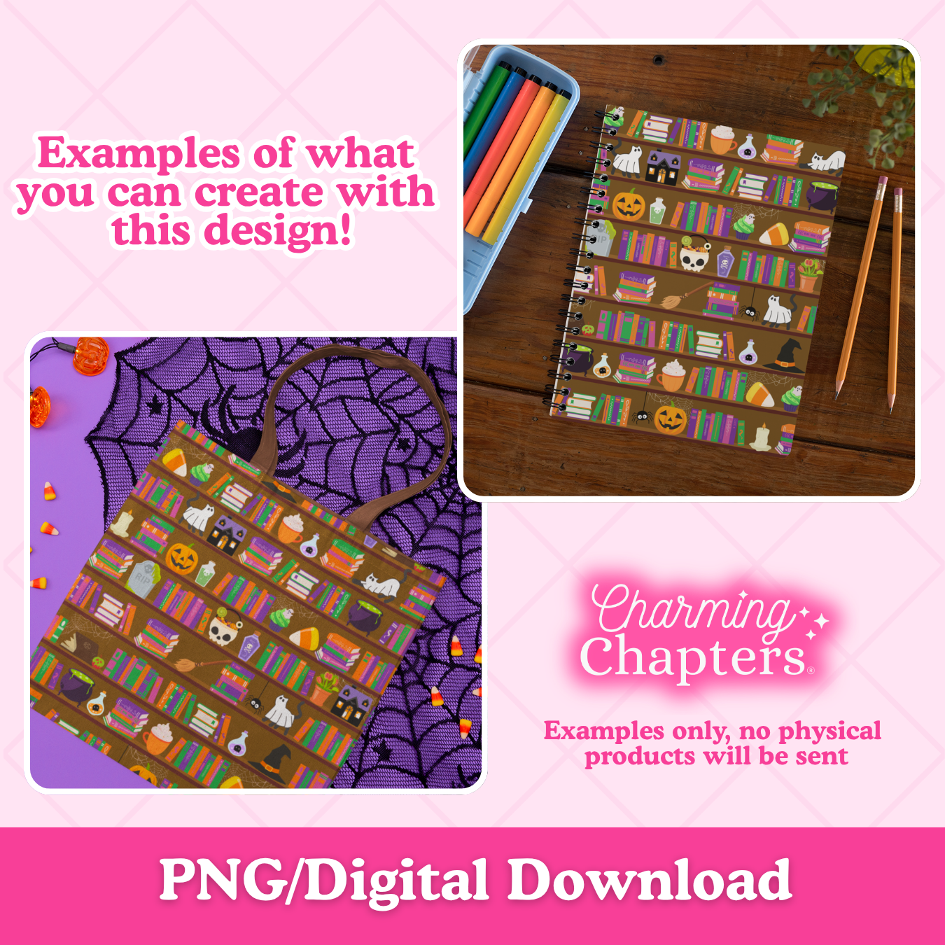 Halloween Bookshelf Seamless Pattern