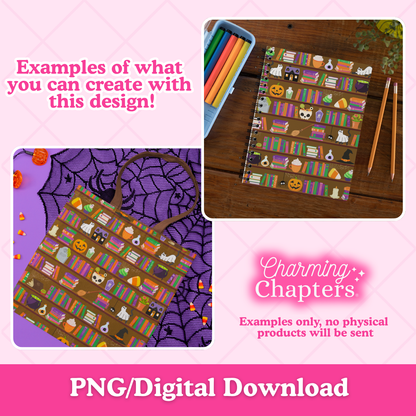 Halloween Bookshelf Seamless Pattern
