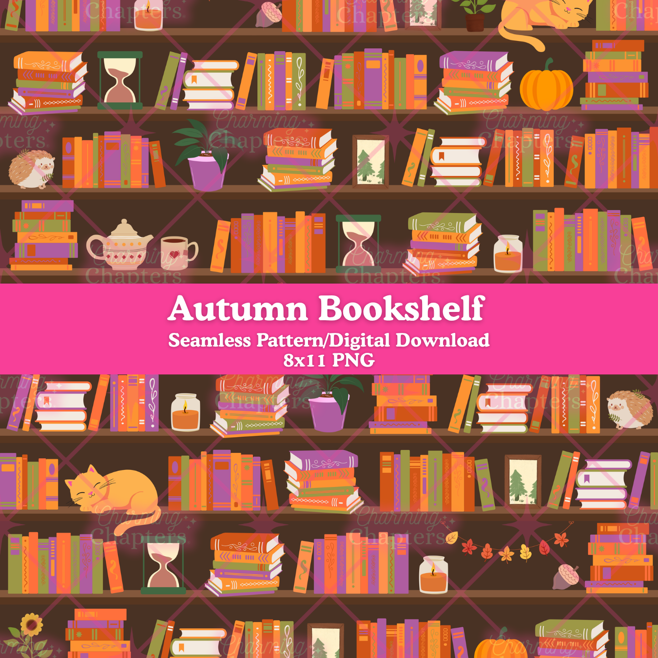 Autumn Bookshelf Seamless Pattern