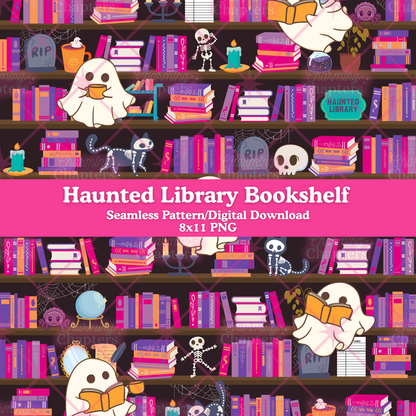 Haunted Library Bookshelf Seamless Pattern