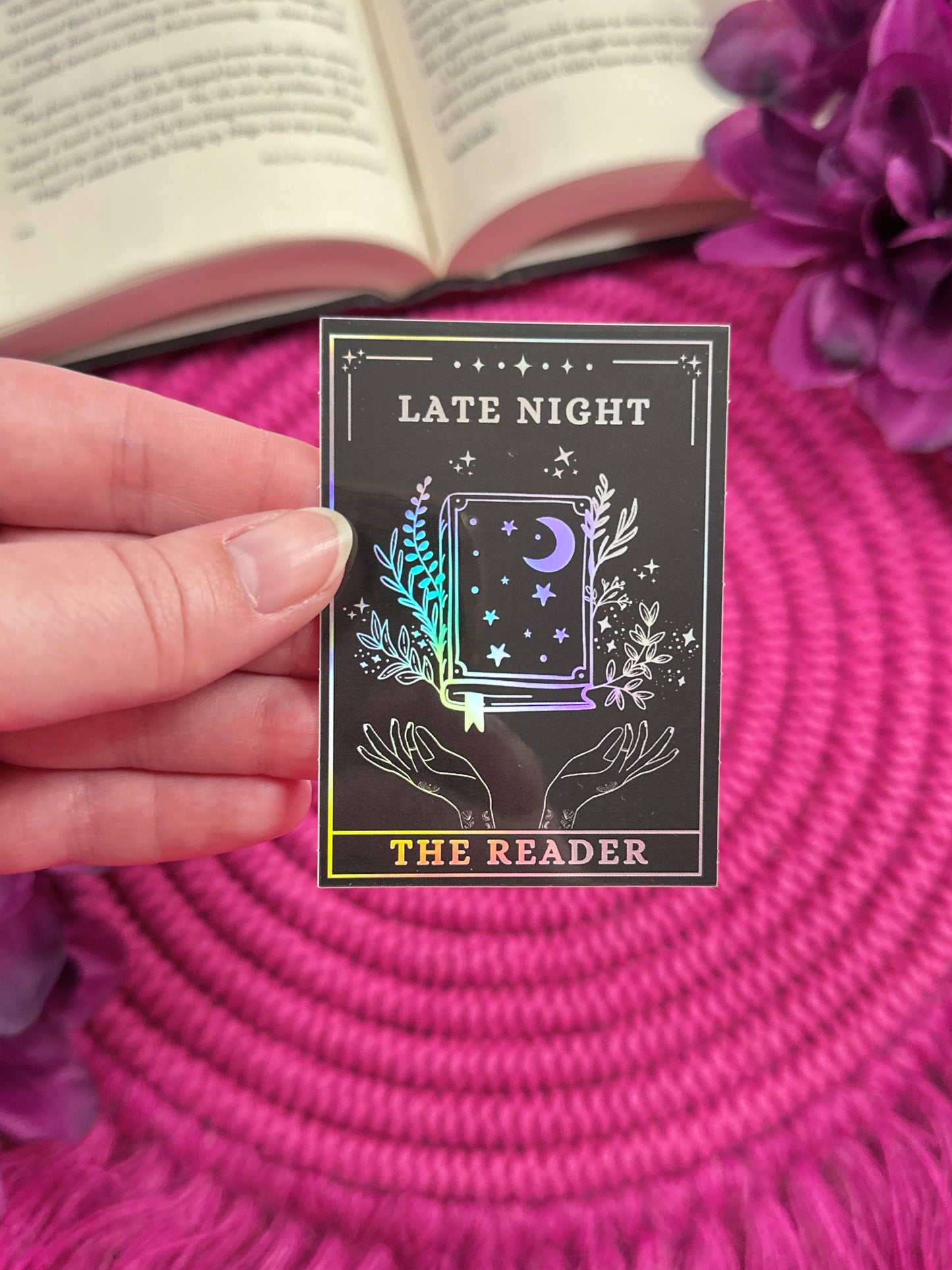 Late Night Reader Tarot Card Holographic Vinyl Sticker
