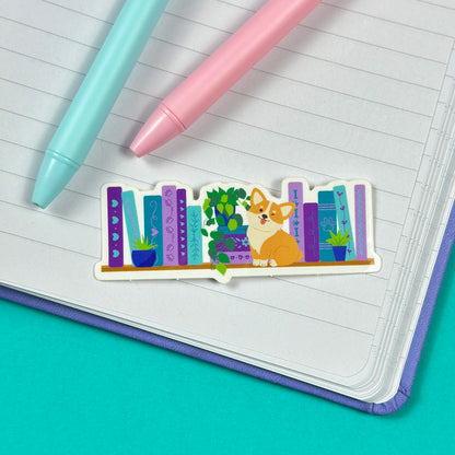 Corgi Bookshelf Vinyl Sticker