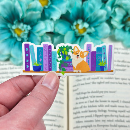 Corgi Bookshelf Vinyl Sticker