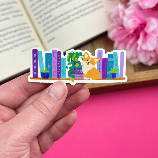 Corgi Bookshelf Vinyl Sticker