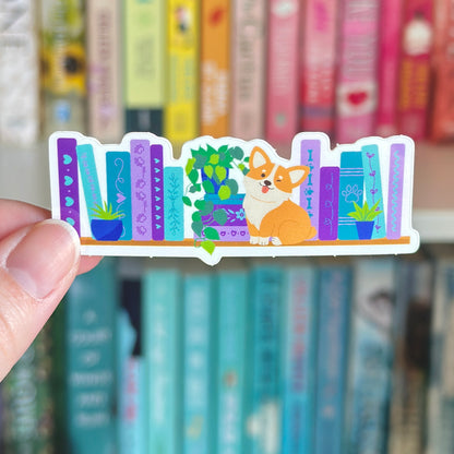 Corgi Bookshelf Vinyl Sticker
