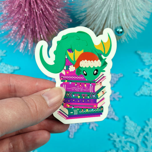 Christmas Book Dragon Vinyl Sticker