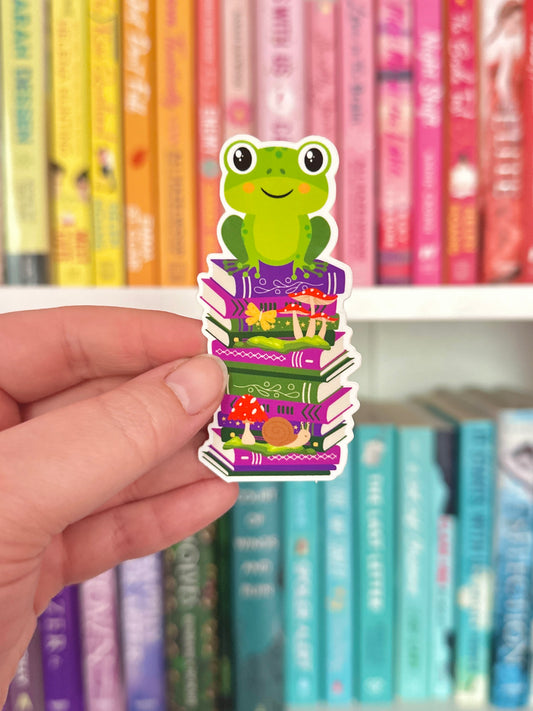 Frog Bookstack Vinyl Sticker