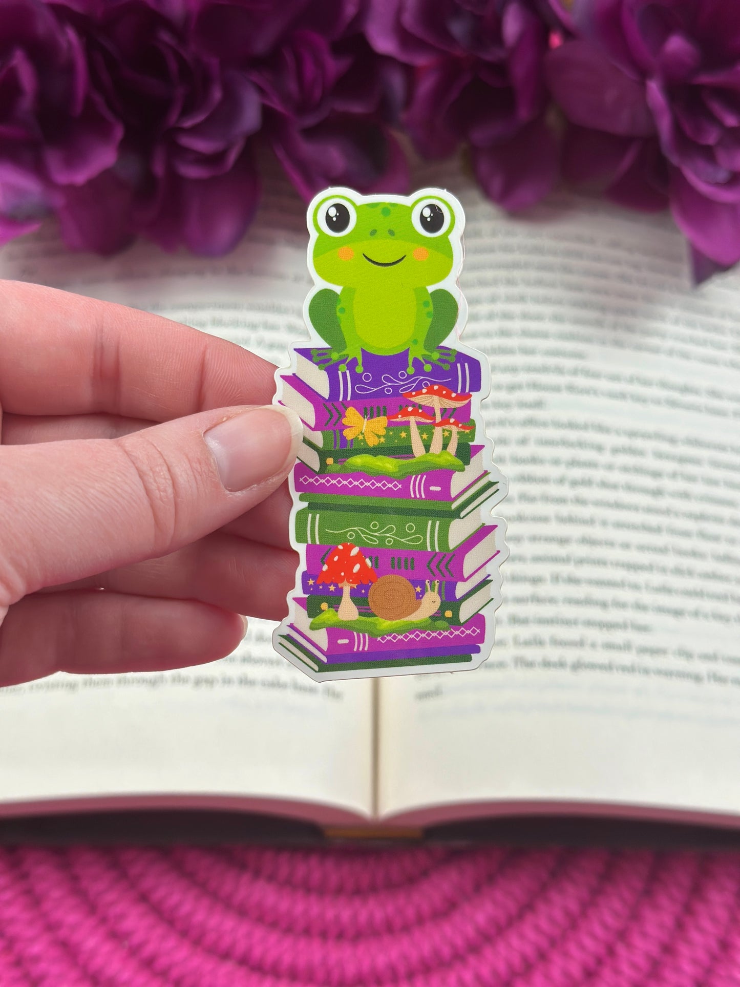 Frog Bookstack Vinyl Sticker