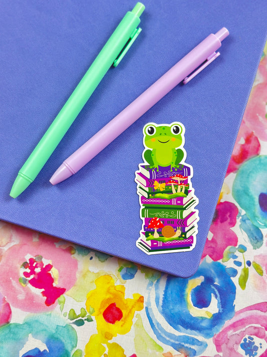 Frog Bookstack Vinyl Sticker
