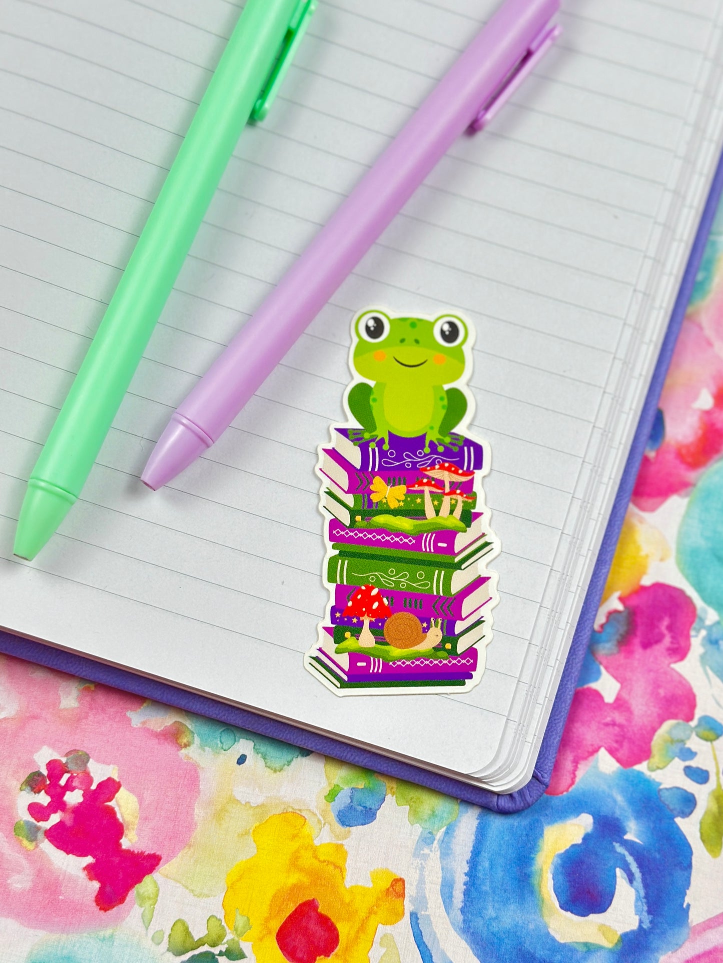 Frog Bookstack Vinyl Sticker
