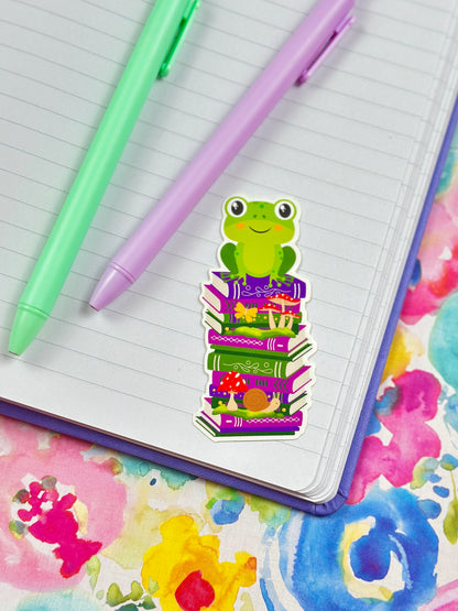 Frog Bookstack Vinyl Sticker