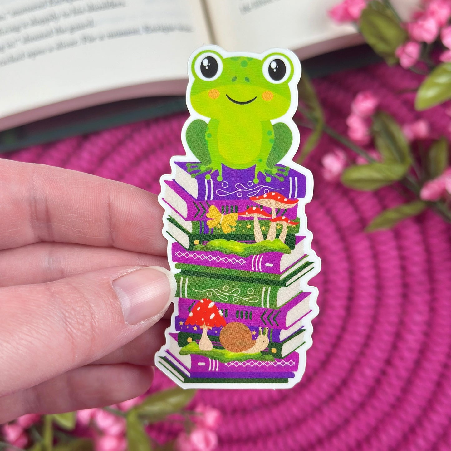 Frog Bookstack Vinyl Sticker