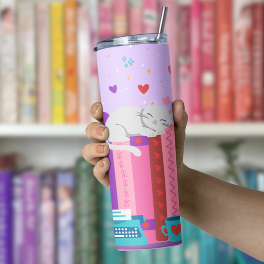 Cat & Books Tumbler