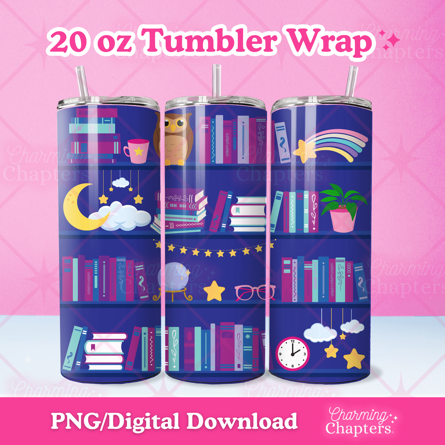 Late Night Reader Bookshelf Tumbler Wrap