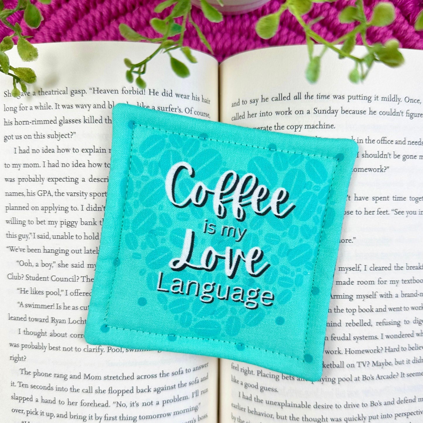 Coffee is My Love Language Mug Rug, Fabric Coaster, Teal Blue Drink Coaster, Coffee Lover Gift, Coffee Accessories,, Housewarming Gift Ideas
