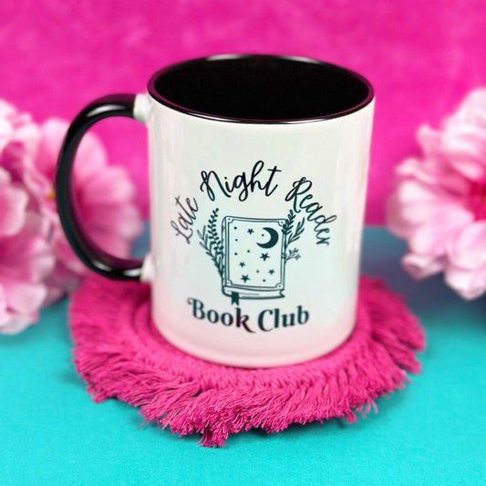 Late Night Reader Mug, 11 oz. Ceramic Coffee Mug, Bookish Coffee Cup, Book Lover Gift, Black and White Coffee Mug, Coffee Lover Gift