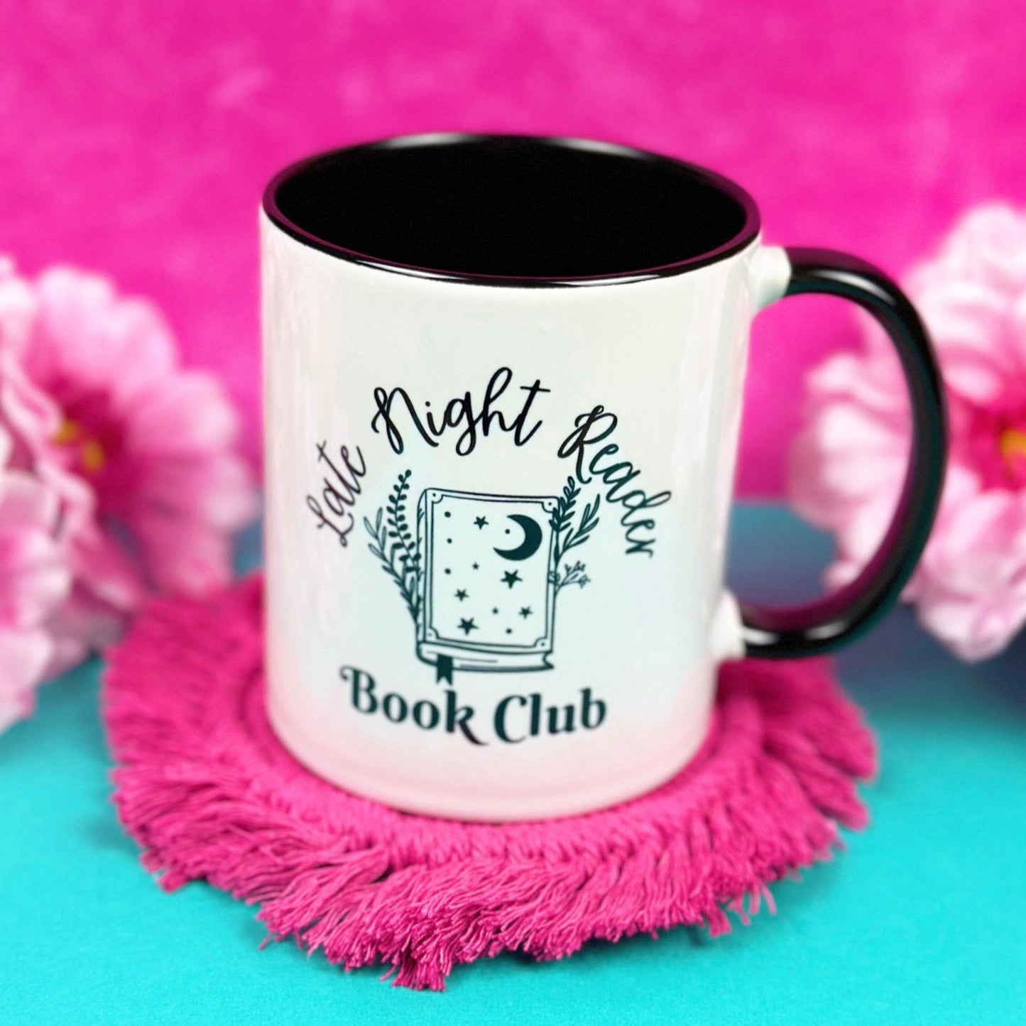 Late Night Reader Mug, 11 oz. Ceramic Coffee Mug, Bookish Coffee Cup, Book Lover Gift, Black and White Coffee Mug, Coffee Lover Gift